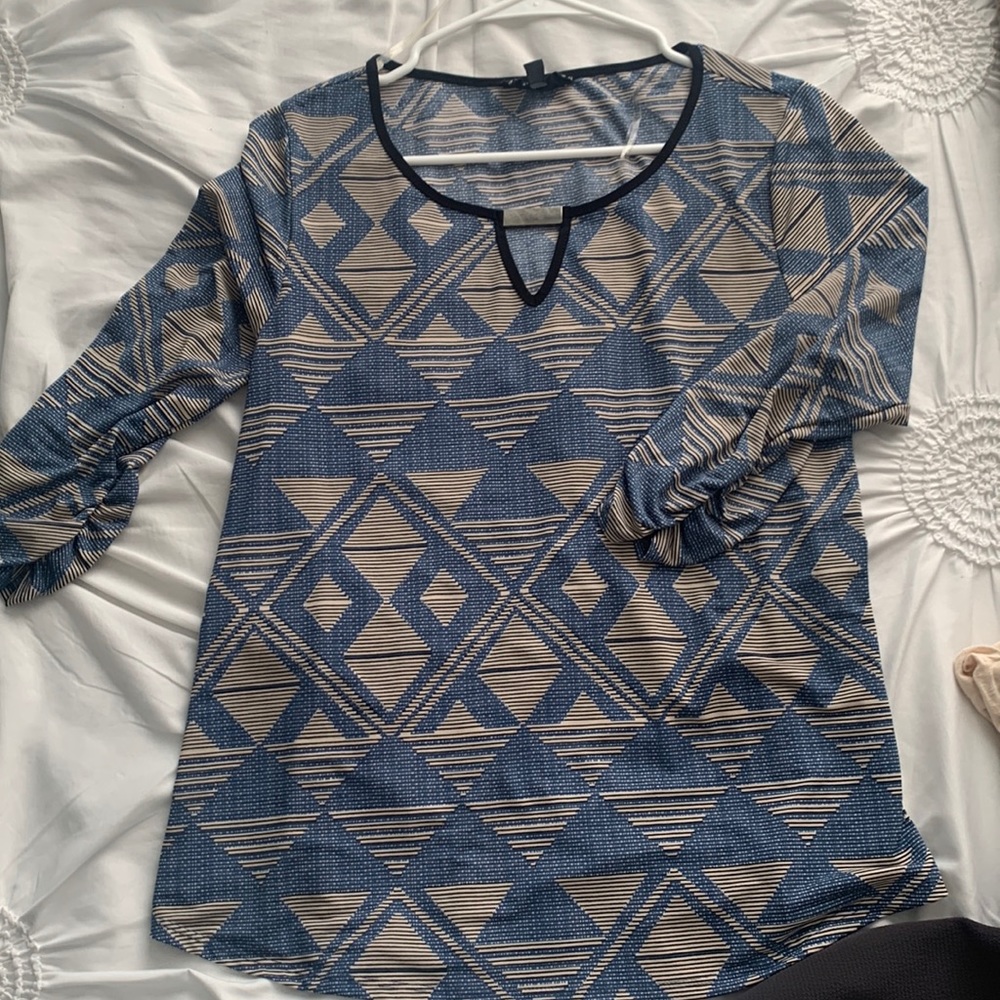 Medium blue and beige blouse